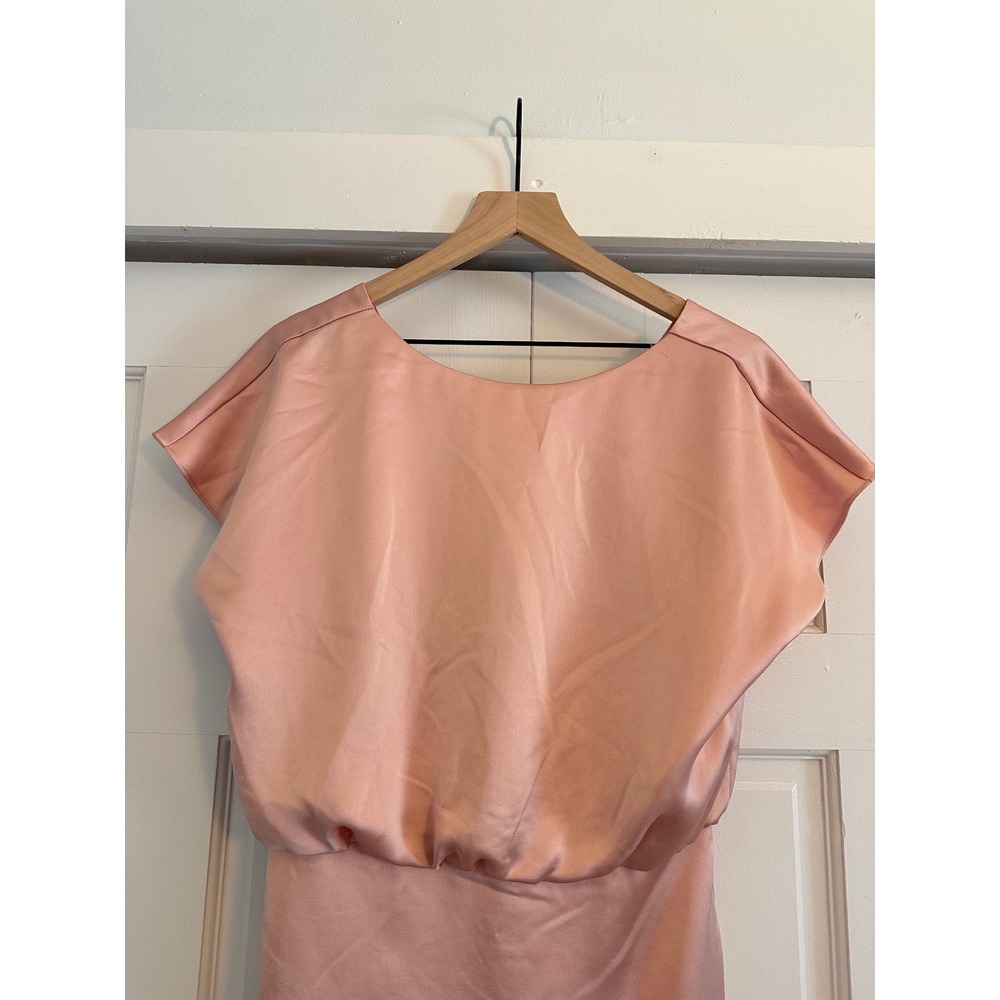 Trina Turk Pink Satin Blouson Cocktail Dress V-Back Short Sleeve Mini Size 8 NEW - Picture 3 of 6